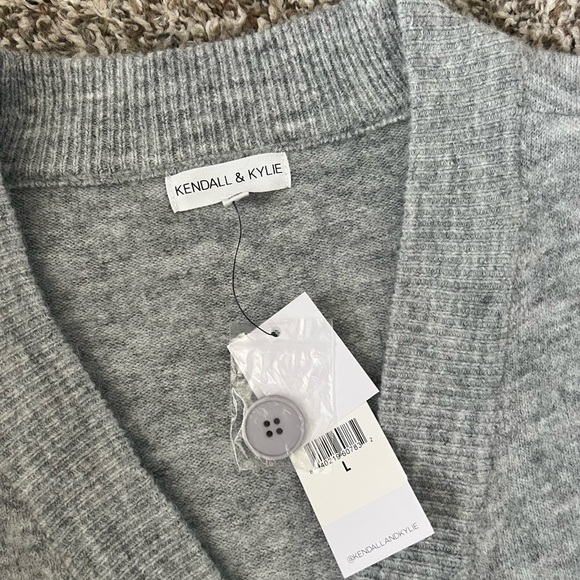 Kendall & Kylie Fuzzy Academia Gray Cropped Cardigan Sweater - Picture 2 of 6